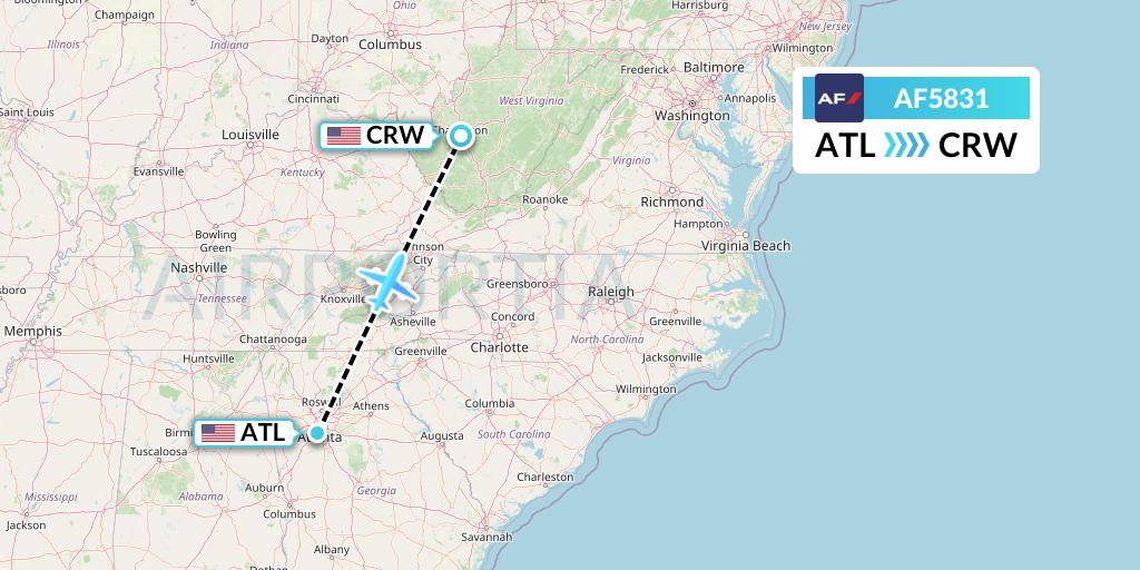 AF5831 Air France Flight Map: Atlanta to Charleston