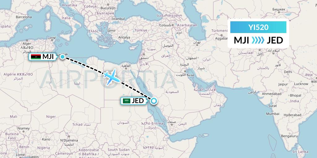 YI520 Fly Oya Flight Map: Tripoli to Jeddah