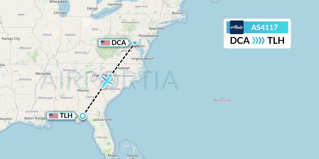 AS4117 Alaska Airlines Flight Map: Washington to Tallahassee
