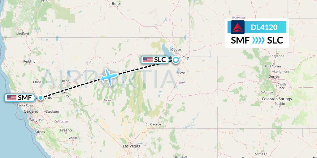 DL4120 Delta Air Lines Flight Map: Sacramento to Salt Lake City