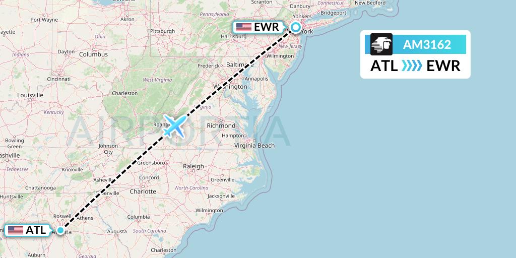 AM3162 Aeromexico Flight Map: Atlanta to New York