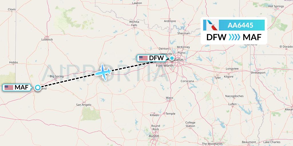 AA6445 American Airlines Flight Map: Dallas to Midland