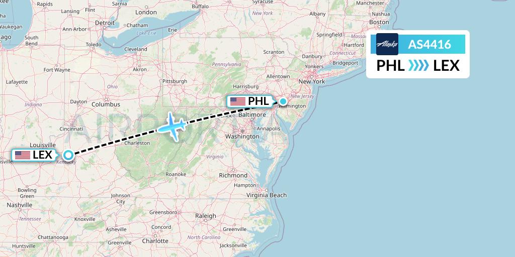 AS4416 Alaska Airlines Flight Map: Philadelphia to Lexington