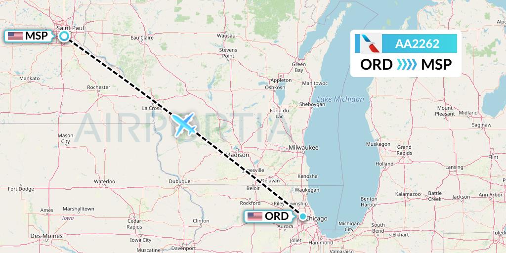 AA2262 American Airlines Flight Map: Chicago to Minneapolis