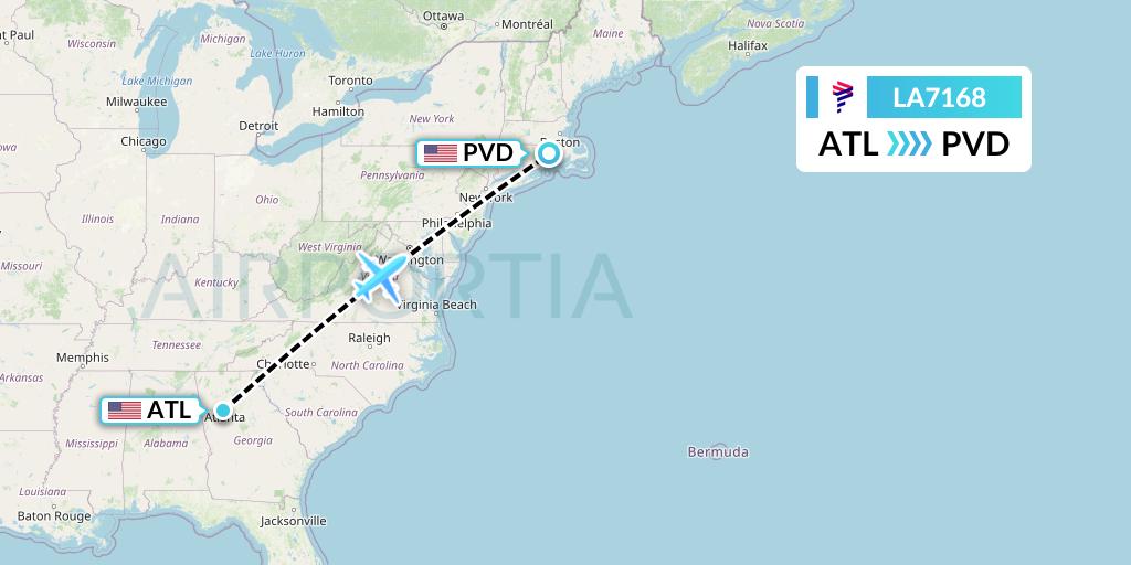 LA7168 LAN Airlines Flight Map: Atlanta to Providence