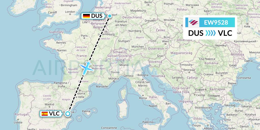 EW9528 Eurowings Flight Map: Dusseldorf to Valencia