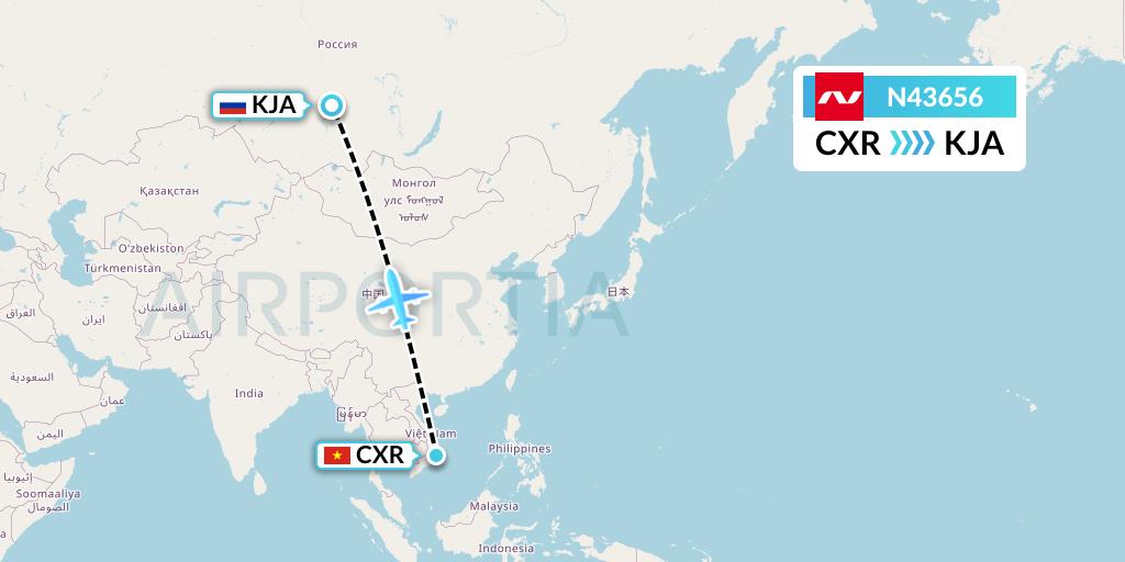 N43656 Nordwind Airlines Flight Map: Nha Trang to Krasnoyarsk