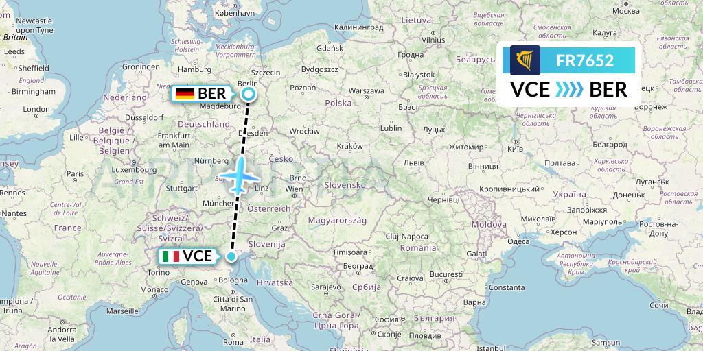FR7652 Ryanair Flight Map: Venice to Berlin