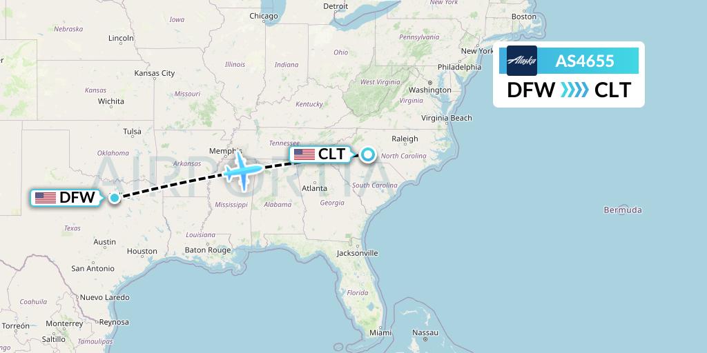 AS4655 Alaska Airlines Flight Map: Dallas to Charlotte