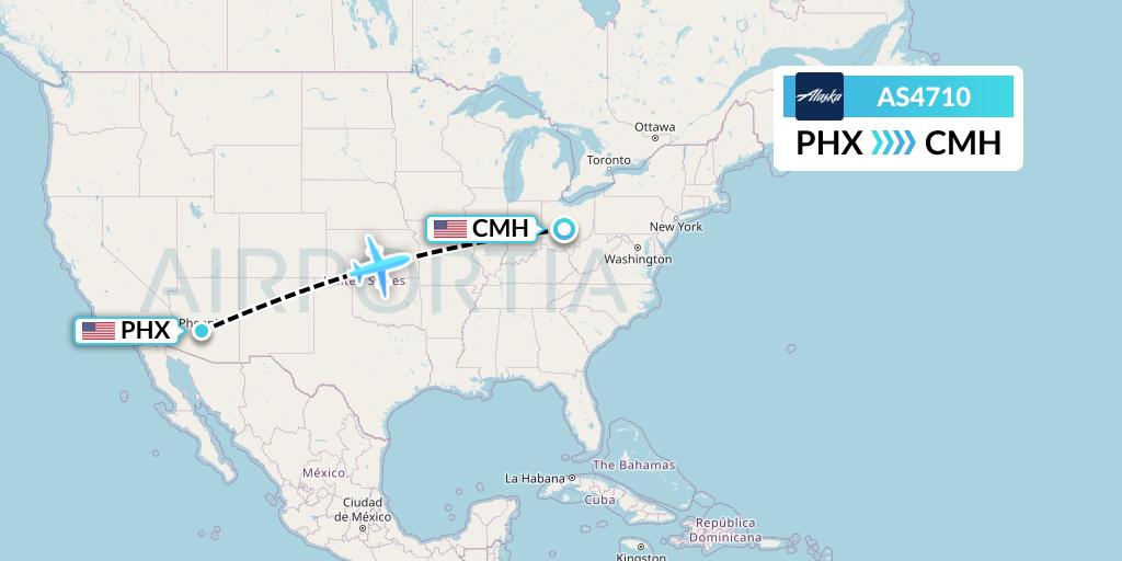 AS4710 Alaska Airlines Flight Map: Phoenix to Columbus