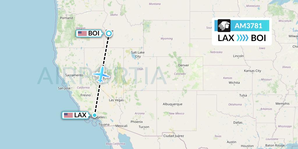 AM3781 Aeromexico Flight Map: Los Angeles to Boise