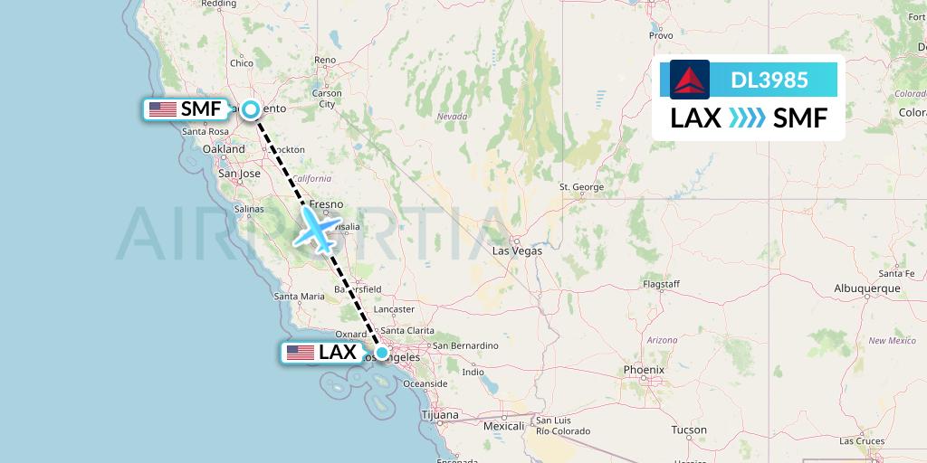 DL3985 Delta Air Lines Flight Map: Los Angeles to Sacramento