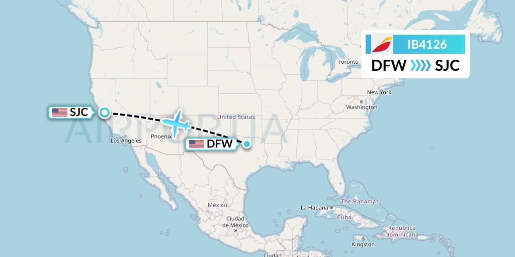 IB4126 Iberia Flight Map: Dallas to San Jose