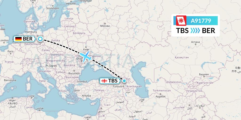 A91779 Georgian Airways Flight Map: Tbilisi to Berlin