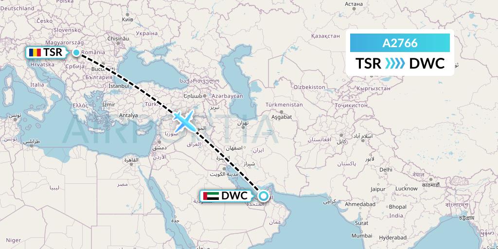 A2766 Anima Wings Aviation Flight Map: Timisoara to Dubai