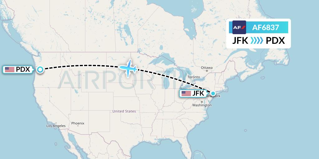 AF6837 Air France Flight Map: New York to Portland