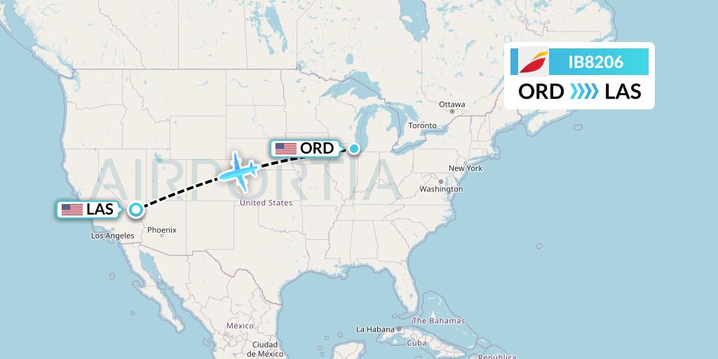 IB8206 Iberia Flight Map: Chicago to Las Vegas