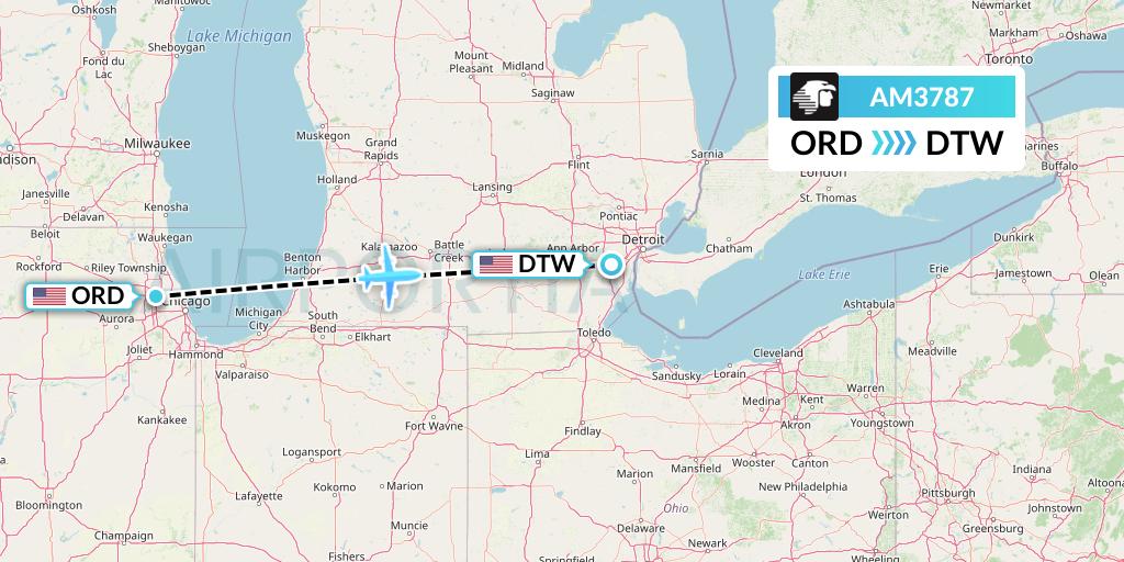 AM3787 Aeromexico Flight Map: Chicago to Detroit