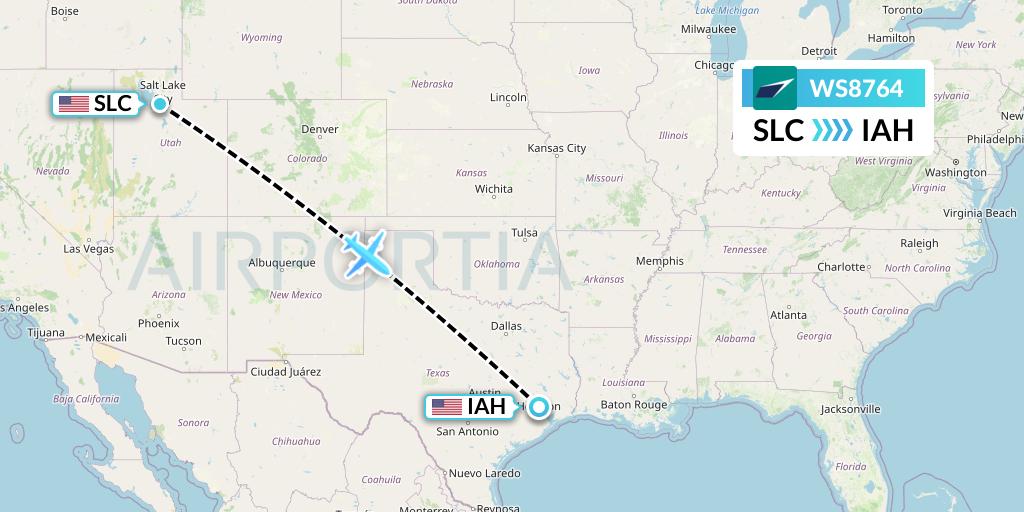 WS8764 WestJet Flight Map: Salt Lake City to Houston