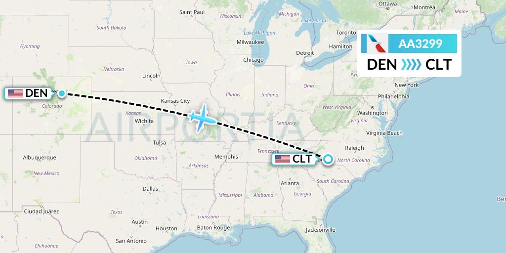 AA3299 American Airlines Flight Map: Denver to Charlotte