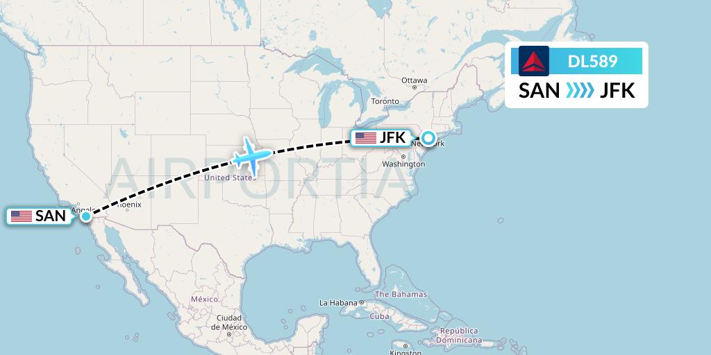 DL589 Delta Air Lines Flight Map: San Diego to New York