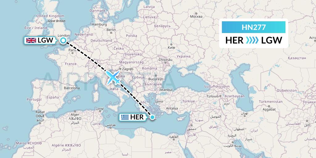 HN277 Uab Heston Airlines Jsc Heston Airl Flight Map: Heraklion to London