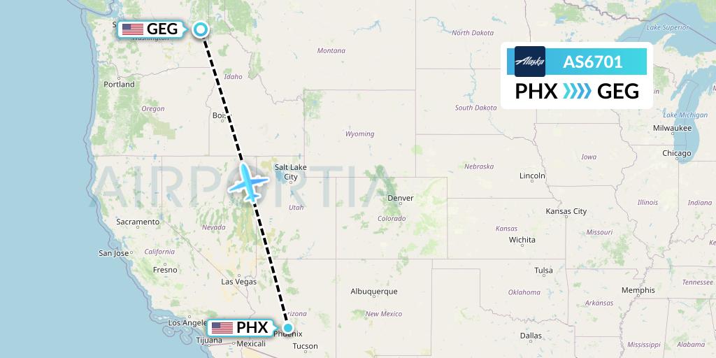 AS6701 Alaska Airlines Flight Map: Phoenix to Spokane