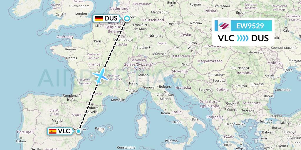 EW9529 Eurowings Flight Map: Valencia to Dusseldorf
