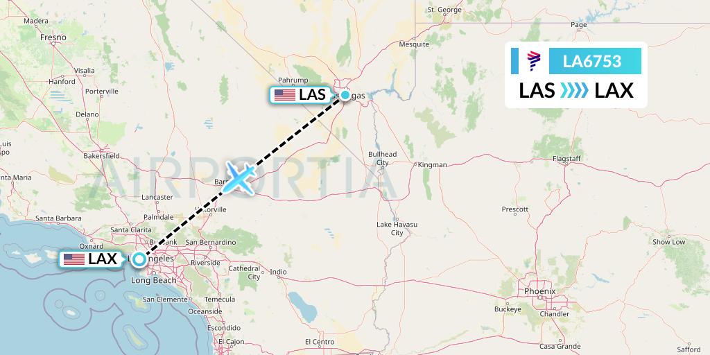 LA6753 LAN Airlines Flight Map: Las Vegas to Los Angeles