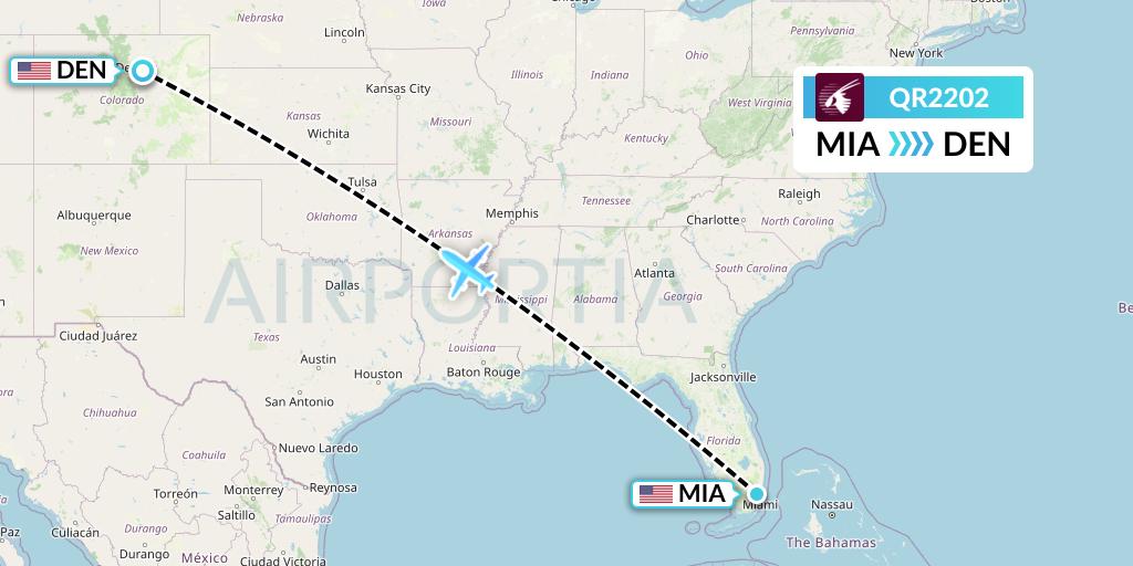 QR2202 Qatar Airways Flight Map: Miami to Denver