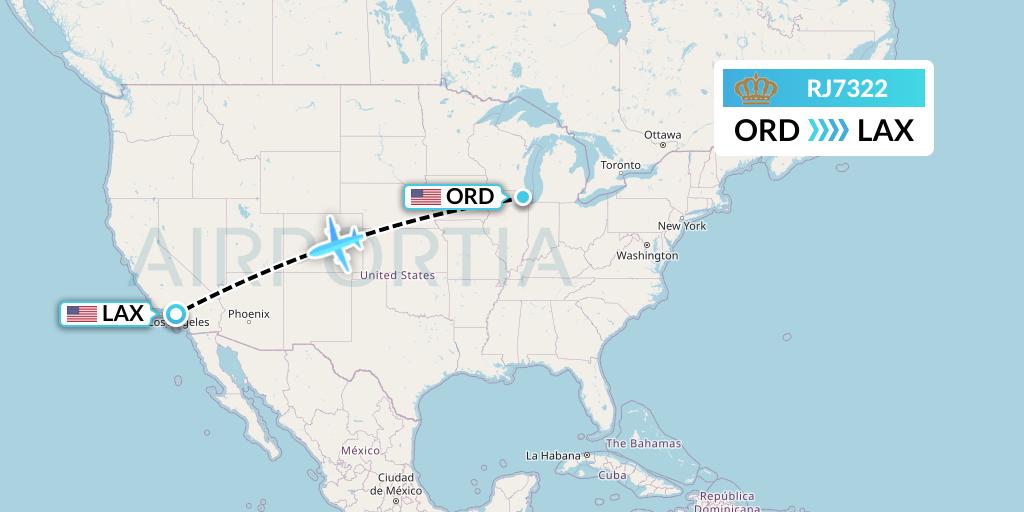 RJ7322 Royal Jordanian Flight Map: Chicago to Los Angeles