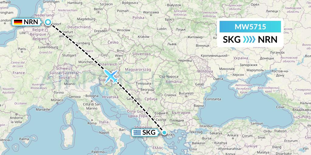 MW5715 Mokulele Flight Service Flight Map: Thessaloniki to Weeze