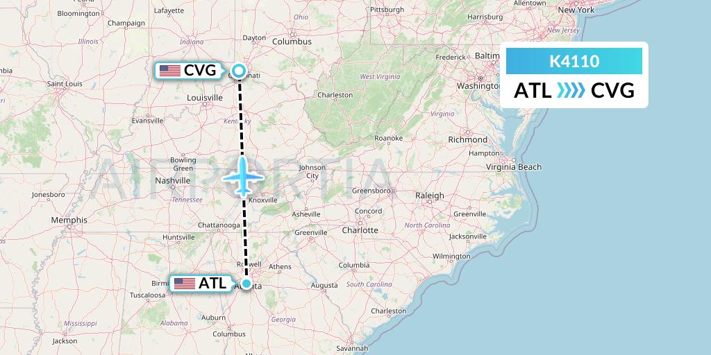 K4110 Kalitta Air Flight Map: Atlanta to Cincinnati