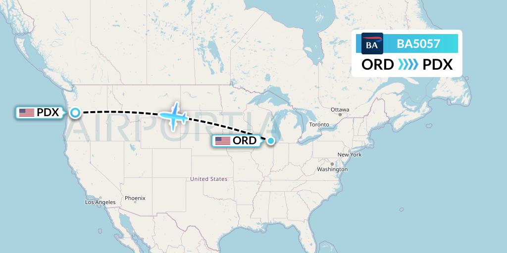 BA5057 British Airways Flight Map: Chicago to Portland