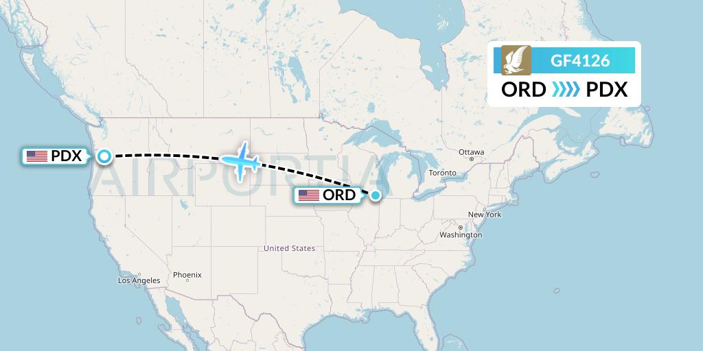 GF4126 Gulf Air Flight Map: Chicago to Portland