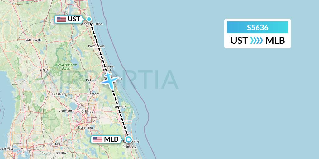 S5636 Star Air Flight Map: St. Augustine to Melbourne