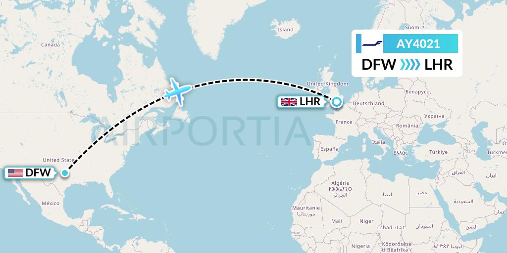 AY4021 Finnair Flight Map: Dallas to London