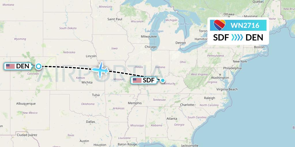 WN2716 Southwest Airlines Flight Map: Louisville to Denver