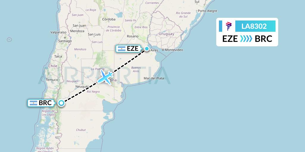 LA8302 LAN Airlines Flight Map: Buenos Aires to San Carlos de Bariloche
