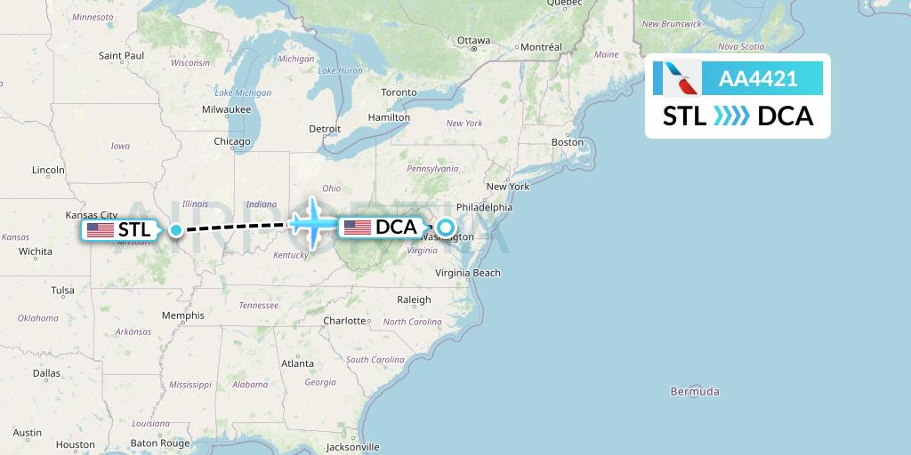 AA4421 American Airlines Flight Map: St. Louis to Washington
