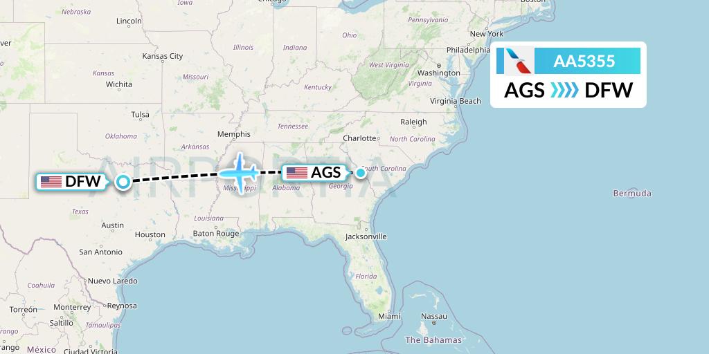 AA5355 American Airlines Flight Map: Augusta to Dallas