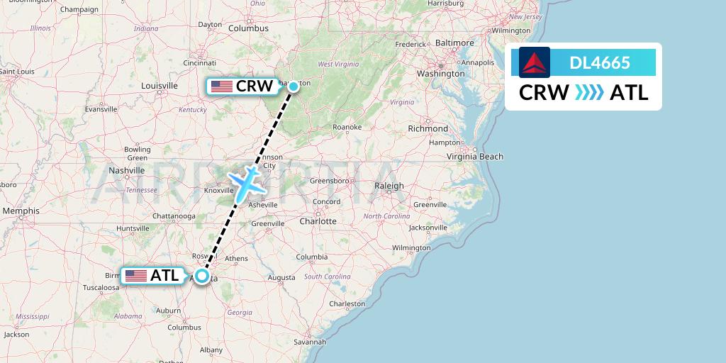 DL4665 Delta Air Lines Flight Map: Charleston to Atlanta