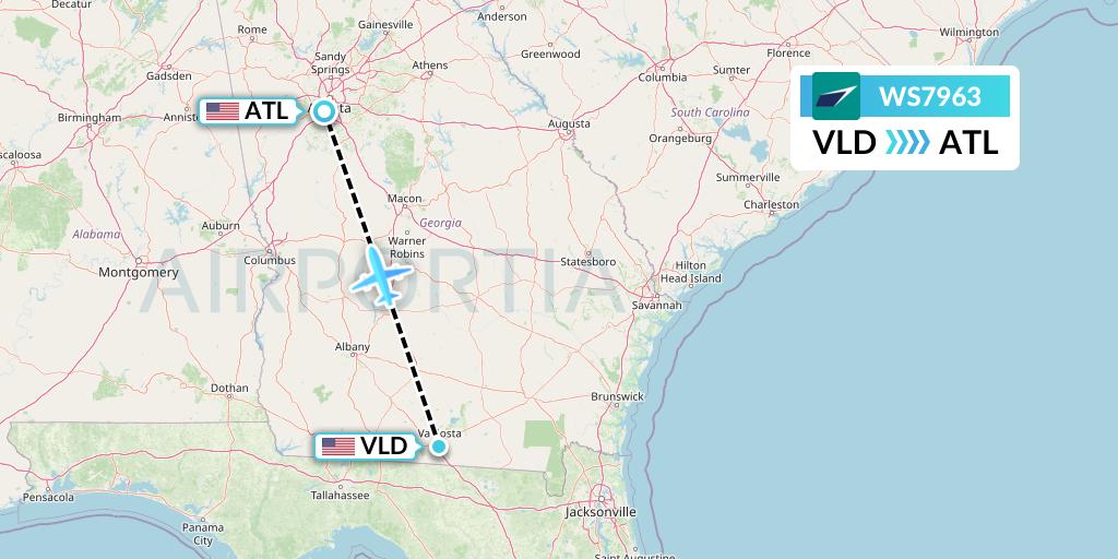 WS7963 WestJet Flight Map: Valdosta to Atlanta
