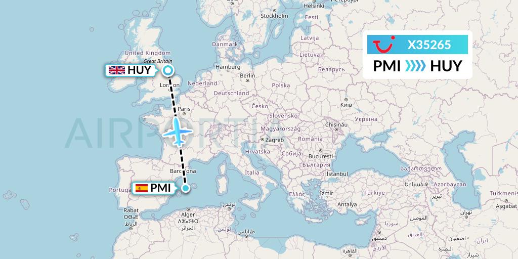 X35265 TUI fly Germany Flight Map: Palma de Mallorca to Humberside