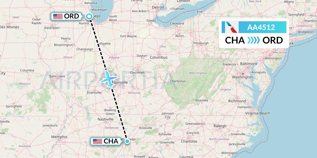 AA4512 American Airlines Flight Map: Chattanooga to Chicago