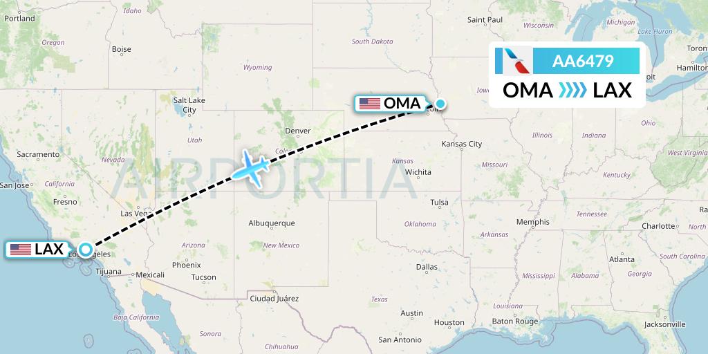 AA6479 American Airlines Flight Map: Omaha to Los Angeles