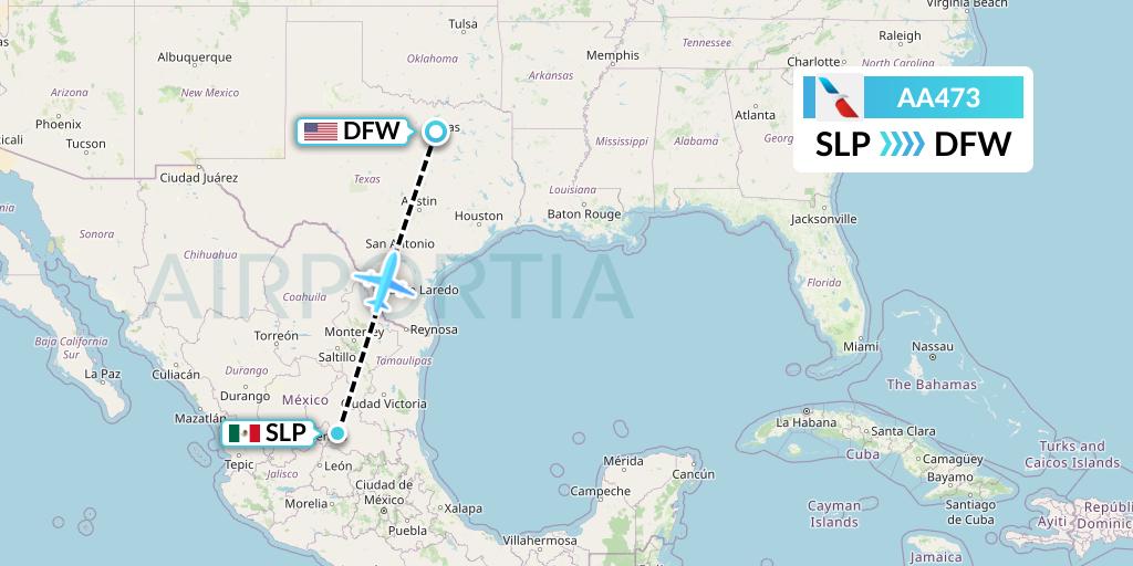 AA473 American Airlines Flight Map: San Luis Potosi to Dallas