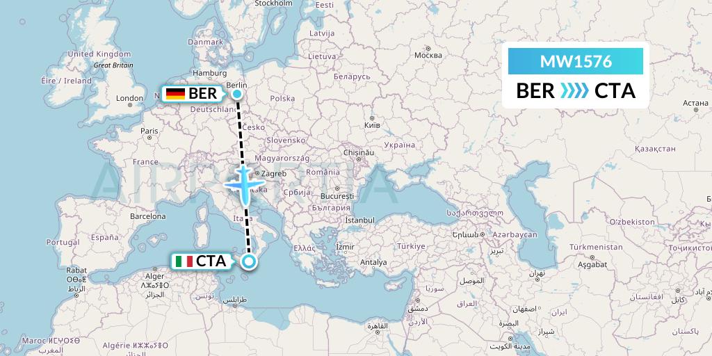 MW1576 Mokulele Flight Service Flight Map: Berlin to Catania