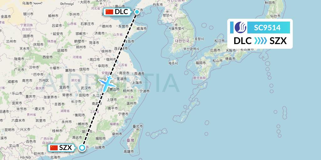 SC9514 Shandong Airlines Flight Map: Dalian to Shenzhen