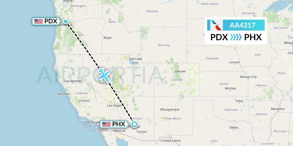 AA4317 American Airlines Flight Map: Portland to Phoenix